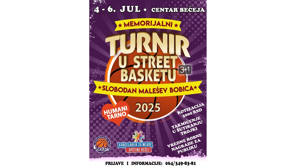 Memorijalni turnir u street basketu „Slobodan Malešev Bobica“ od 4. do 6. jula u Bečeju